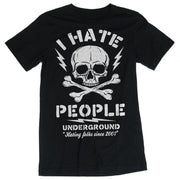 Black t-shirt with white text 'I HATE PEOPLE' and a skull and crossbones graphic
