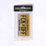 Air freshener with text 'FCK OFF New Jersey Garden State' in packaging on a white background