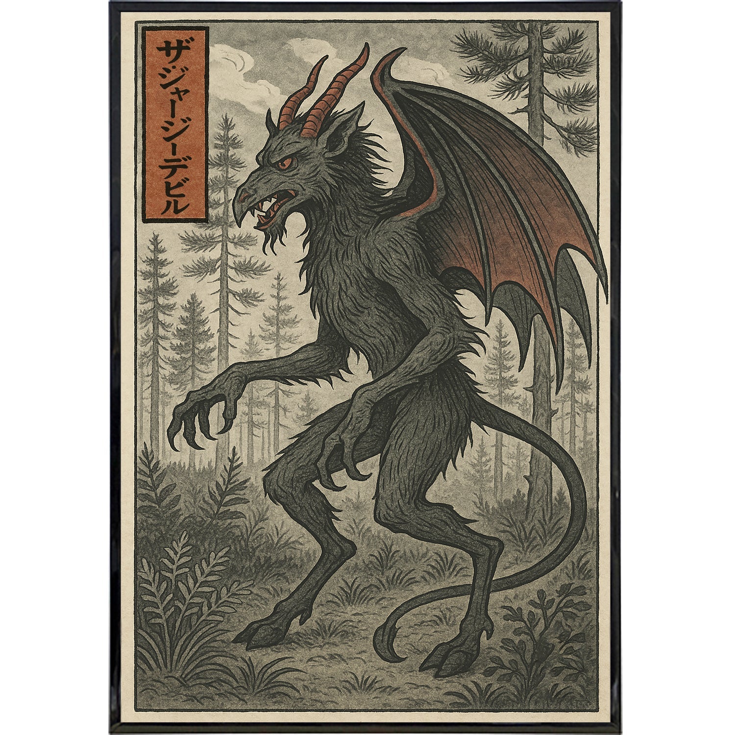 The Jersey Devil in Traditional Japanese Ukiyo-e Style Poster Print - True Jersey